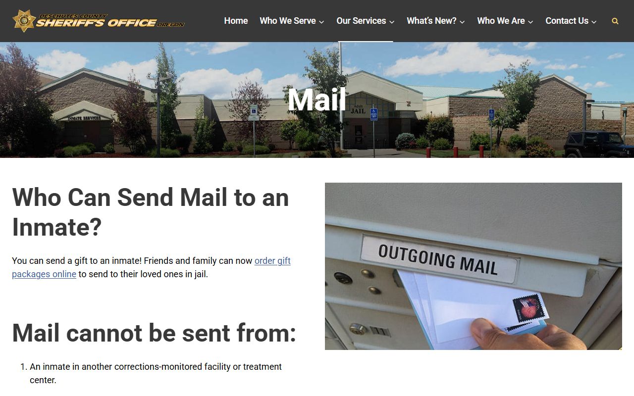 Deschutes County Adult Jail inmate mail address and inspection rules