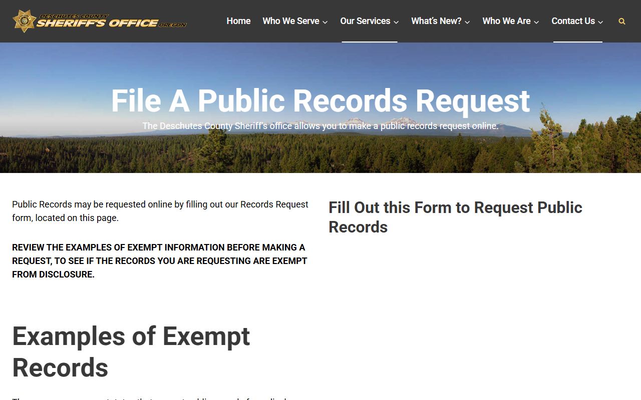 Deschutes County jail mugshots sheriff records request page